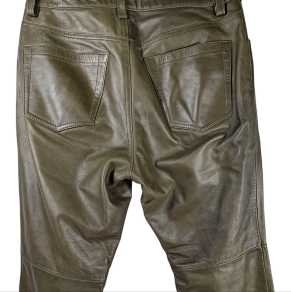 GAP Genuine Leather Bootcut Pants Jeans Olive Green Y2K Vintage Size 2 - Picture 7 of 16